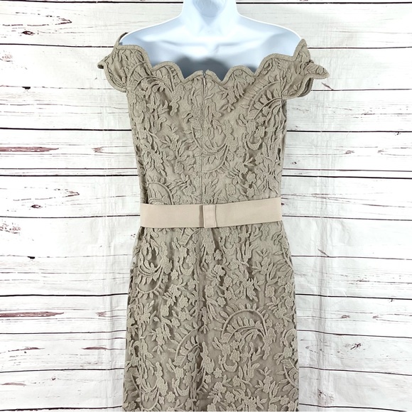 Tadashi Shoji Max Lace Dress Women’s Size 6 Off The Shoulder Taupe Belted. - Picture 6 of 13
